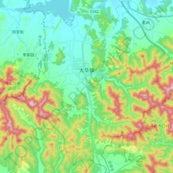 Mapa topográfico 太华镇, altitud, relieve