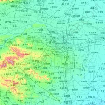 Mapa topográfico 郑州市, altitud, relieve