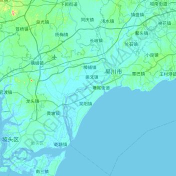 Mapa topográfico 吴川市, altitud, relieve