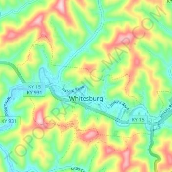 Mapa topográfico Whitesburg, altitud, relieve