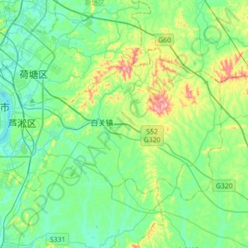 Mapa topográfico 芦淞区, altitud, relieve