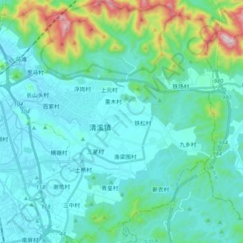 Mapa topográfico 清溪镇, altitud, relieve