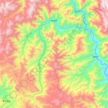 Mapa topográfico 塔城镇, altitud, relieve