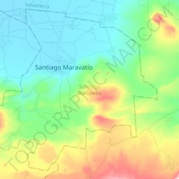 Mapa topográfico Santiago Maravatío, altitud, relieve