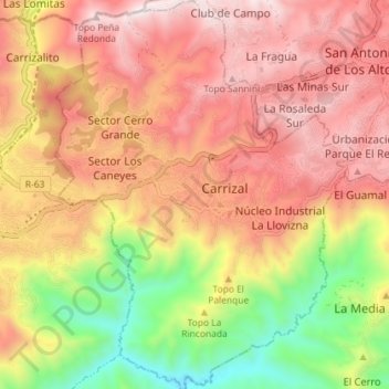 Mapa topográfico Parroquia Carrizal, altitud, relieve