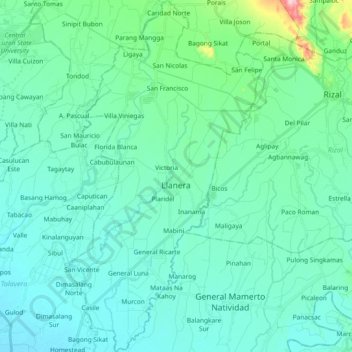 Mapa topográfico Llanera, altitud, relieve