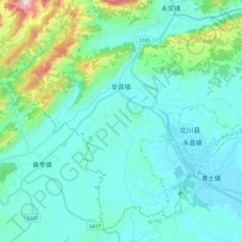 Mapa topográfico 安昌镇, altitud, relieve