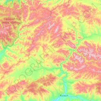 Mapa topográfico Пий-Хемский кожуун, altitud, relieve