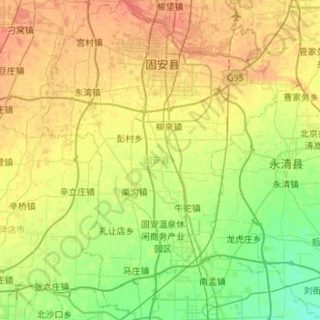 Mapa topográfico 固安县, altitud, relieve
