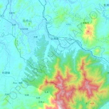 Mapa topográfico 上清镇, altitud, relieve