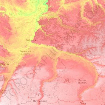 Mapa topográfico Тюменская область, altitud, relieve