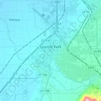 Mapa topográfico Spanish Fork, altitud, relieve