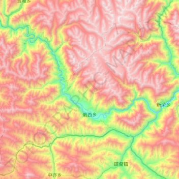 Mapa topográfico 俄西乡, altitud, relieve