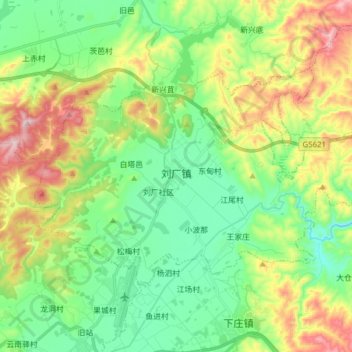Mapa topográfico 刘厂镇, altitud, relieve