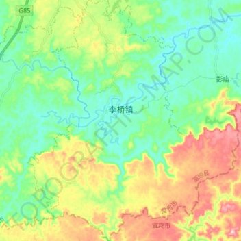 Mapa topográfico 李桥镇, altitud, relieve