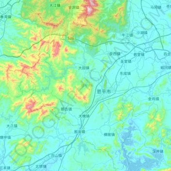 Mapa topográfico 恩平市, altitud, relieve