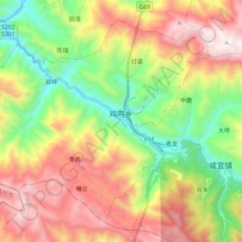 Mapa topográfico 鸡鸣乡, altitud, relieve