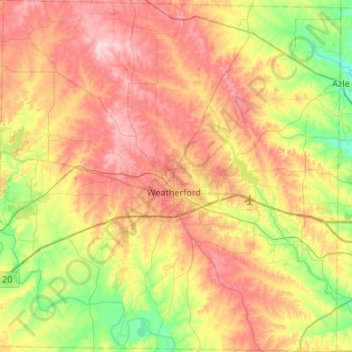 Mapa topográfico Parker County, altitud, relieve