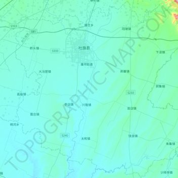 Mapa topográfico 社旗县, altitud, relieve