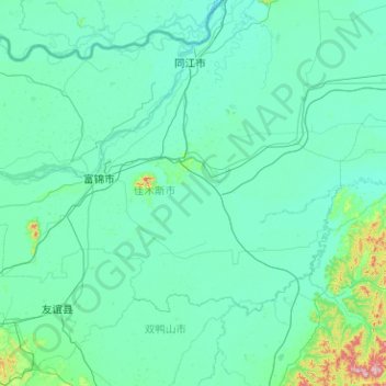 Mapa topográfico 富锦市, altitud, relieve