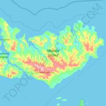 Mapa topográfico Isla Melville, altitud, relieve