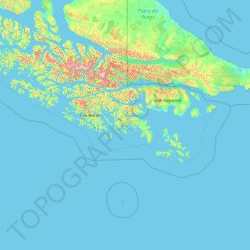 Mapa topográfico Cabo de Hornos, altitud, relieve