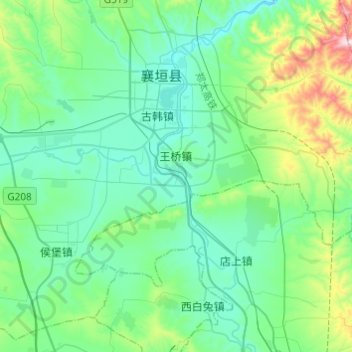 Mapa topográfico 王桥镇, altitud, relieve