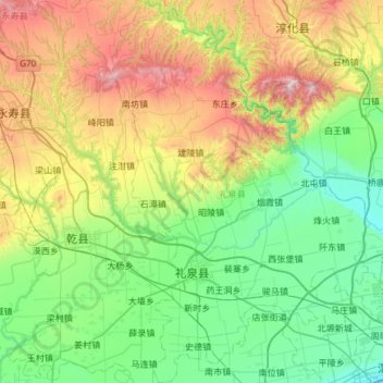 Mapa topográfico 礼泉县, altitud, relieve