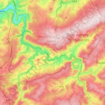 Mapa topográfico Stoumont, altitud, relieve