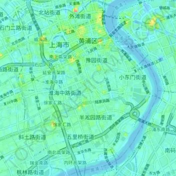 Mapa topográfico 黄浦区, altitud, relieve