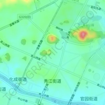 Mapa topográfico 秀江街道, altitud, relieve