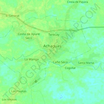 Mapa topográfico Achaguas, altitud, relieve