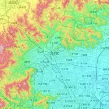 Mapa topográfico 昌平区, altitud, relieve