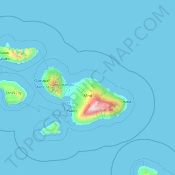 Mapa topográfico Condado de Maui, altitud, relieve