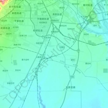 Mapa topográfico 西韩岭乡, altitud, relieve
