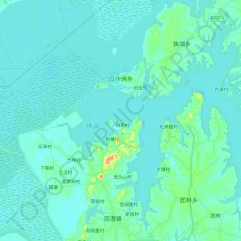 Mapa topográfico 白沙洲乡, altitud, relieve