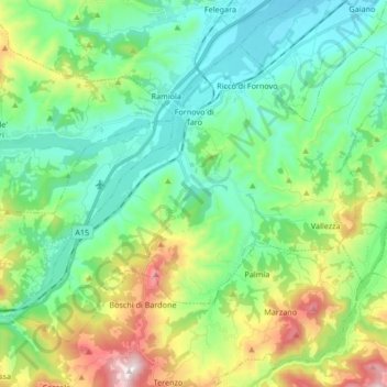 Mapa topográfico Fornovo di Taro, altitud, relieve