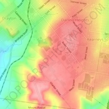 Mapa topográfico Darling Heights, altitud, relieve