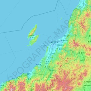 Mapa topográfico Prefectura de Niigata, altitud, relieve
