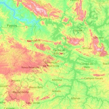 Mapa topográfico Represa de Furnas, altitud, relieve