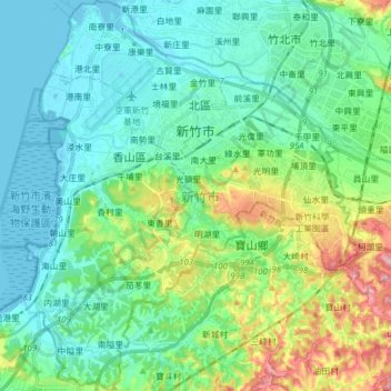 Mapa topográfico 新竹市, altitud, relieve