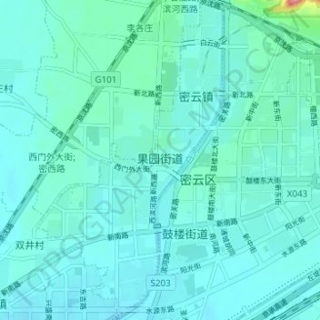Mapa topográfico 果园街道, altitud, relieve