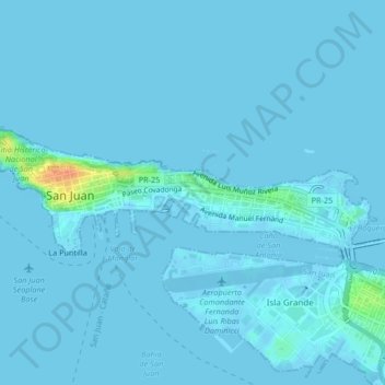 Mapa topográfico Isleta de San Juan, altitud, relieve