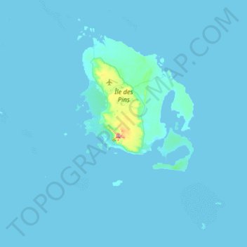 Mapa topográfico Île des Pins, altitud, relieve