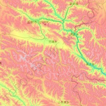 Mapa topográfico 巴塘乡, altitud, relieve