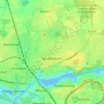 Mapa topográfico Büdelsdorf, altitud, relieve