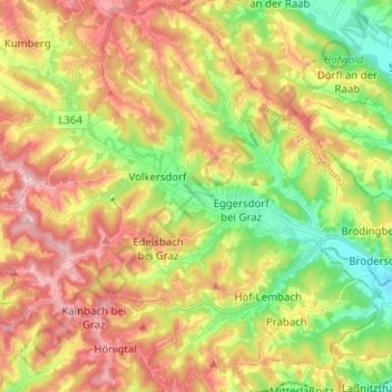 Mapa topográfico Eggersdorf bei Graz, altitud, relieve