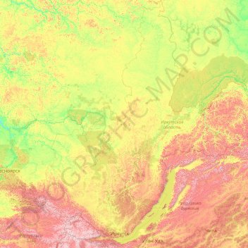 Mapa topográfico Иркутская область, altitud, relieve