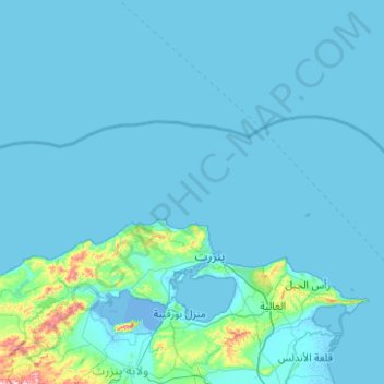 Mapa topográfico Délégation Bizerte Nord, altitud, relieve