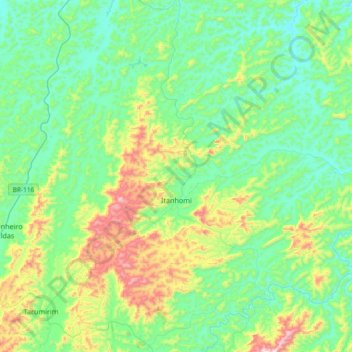 Mapa topográfico Itanhomi, altitud, relieve